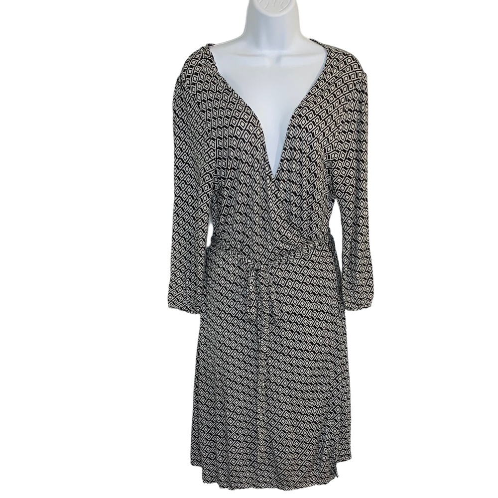 OLD NAVY Jersey Abstract Design Long Sleeve Wrap Dress Sz L